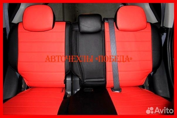 Чехлы Mitsubishi Outlander XL из экокожи чёрно-кра