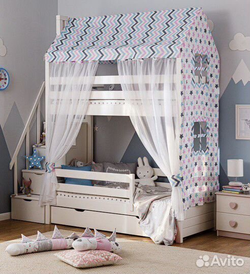 Балдахин на двухъярусную кровать домик