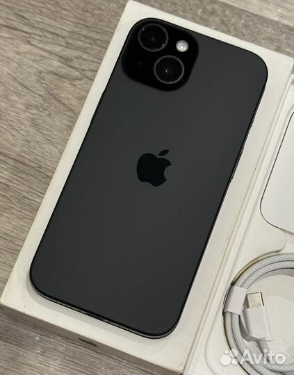 iPhone 15, Black, 256GB (100 аккум, Идеал, 2Sim)