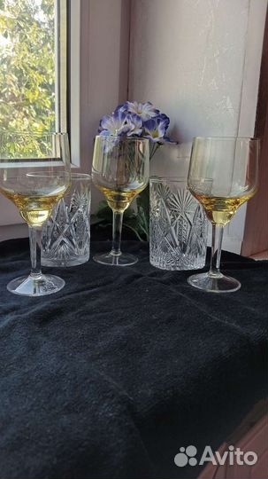 Бокал.Желтое стекло.ссср.Стакан хрусталь.ссср