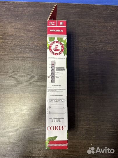 Сетевой фильтр союз пвс 3*0,75 белый 1,5м