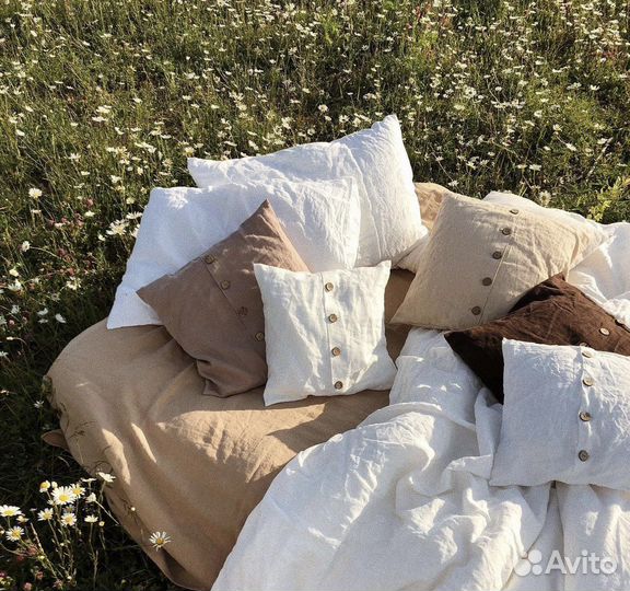 Сет: льняная наволочка и подушка,новые