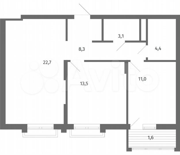2-к. квартира, 64,6 м², 5/5 эт.