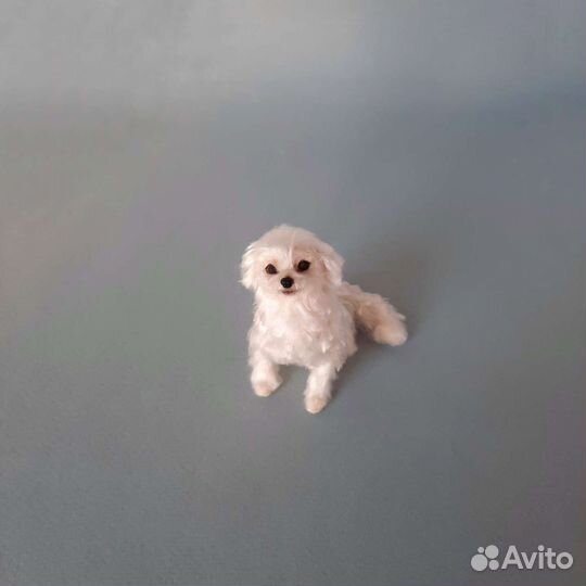 Собачка белая мальтезе ручной работы. Фигурка 10