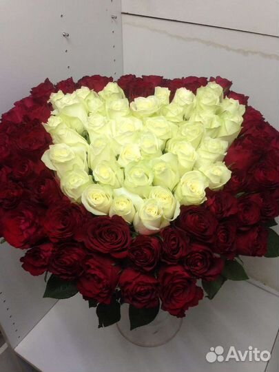 Букет из 101 розы красно-белый 50 см