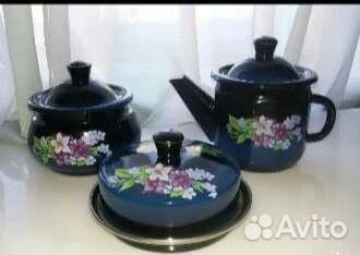 Чайник, маслёнка, сахарница эмалированные