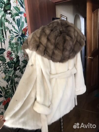 Шуба норковая с соболем премиум сливочная