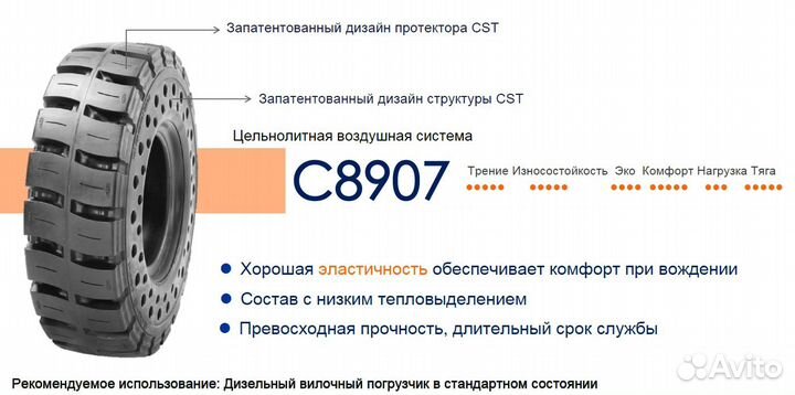 Шины на погрузчик 6.50-10 CST C8907 массивная