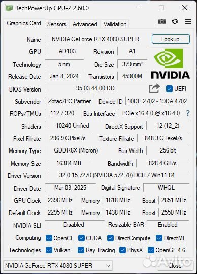 Видеокарта Zotac gaming GeForce RTX 4080 Trinity