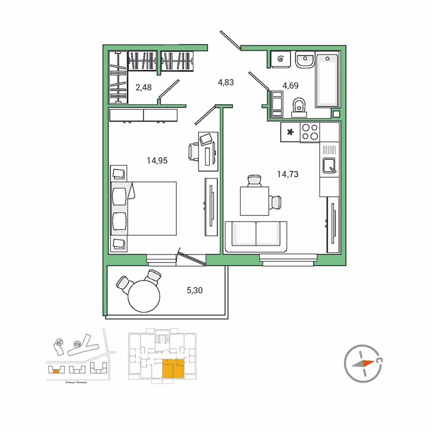 1-к. квартира, 43,5 м², 7/9 эт.