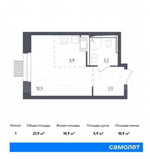 Квартира-студия, 21,9 м², 15/17 эт.