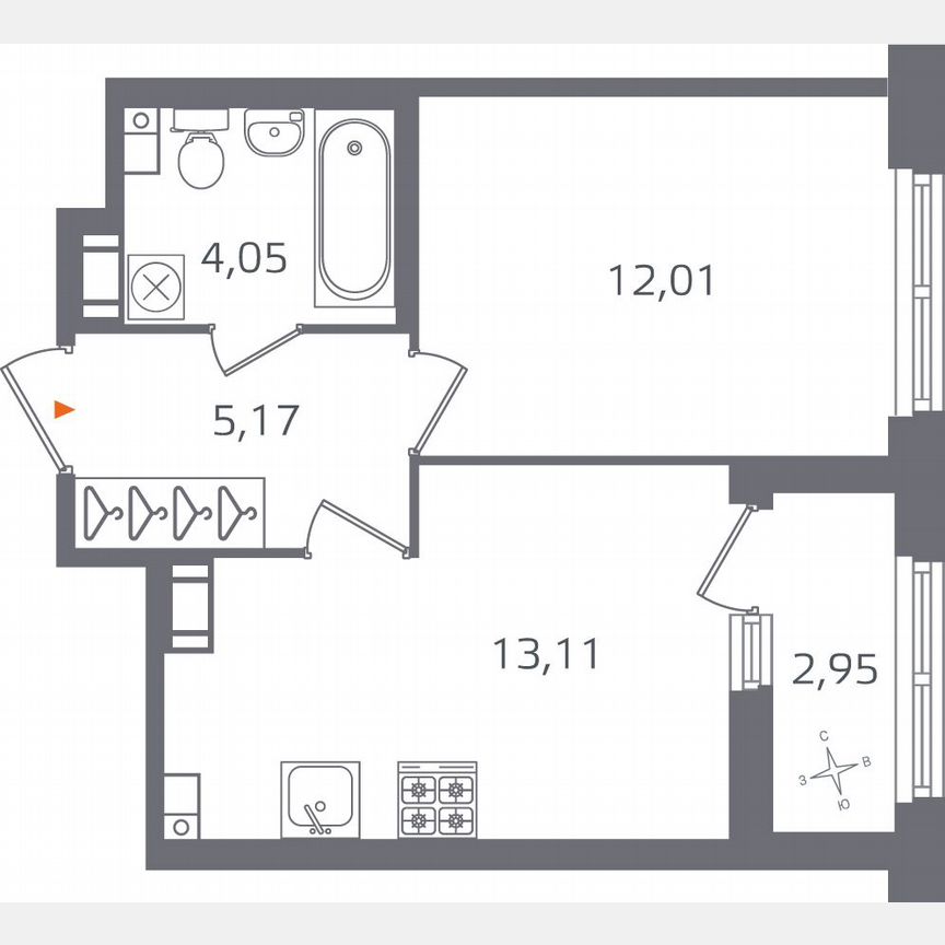 1-к. квартира, 35,8 м², 11/17 эт.
