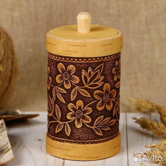 Туес «Цветы», высокий, 6612 см, береста