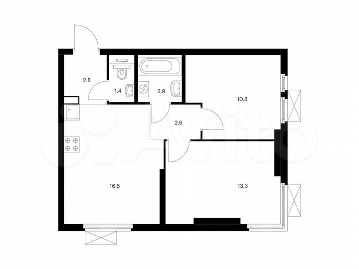 2-к. квартира, 50,4 м², 31/33 эт.