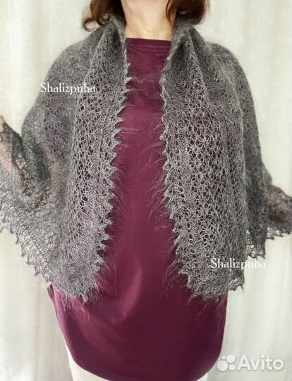 Палантин пуховый, серый, 252