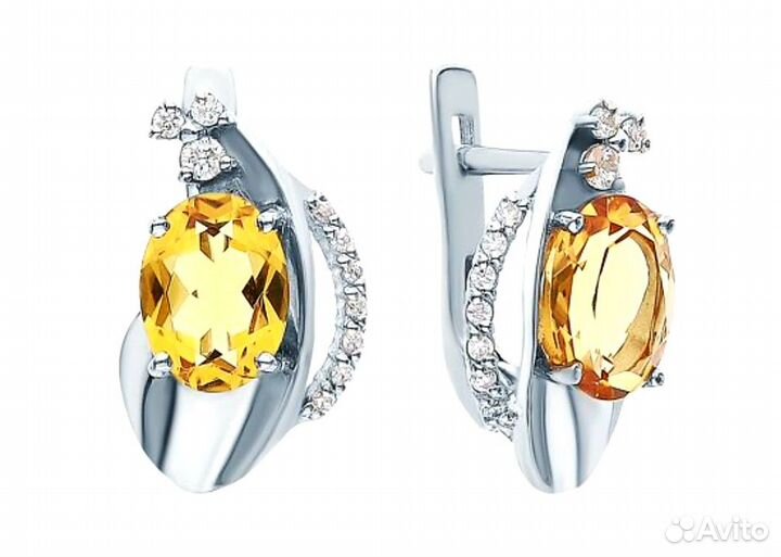 Серьги серебряные с цитринами и фианитами