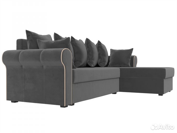 Диван угловой Рейн правый угол, велюр, серый