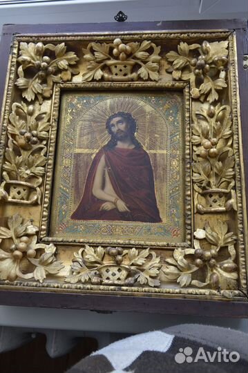 Икона 19 века Спаситель в терновом венце,живопись