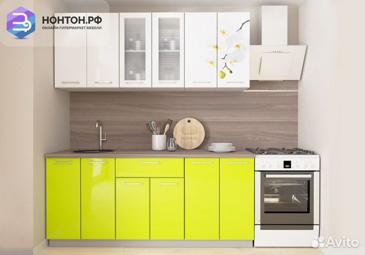 Кухня Яна 1.8 м белый / белая орхидея / лайм