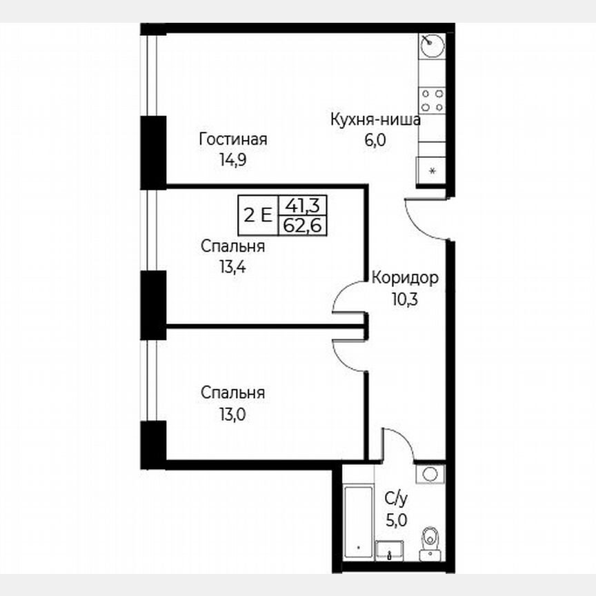 2-к. апартаменты, 62,6 м², 25/30 эт.