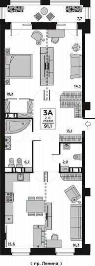 3-к. квартира, 95,2 м², 5/20 эт.