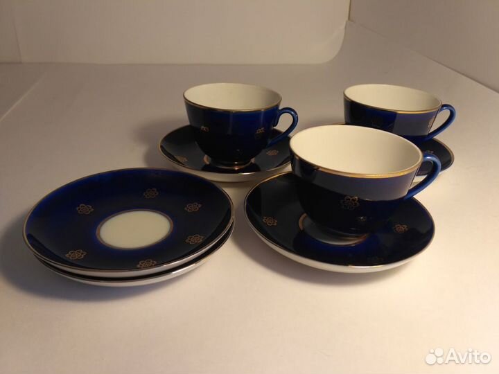 Чайные пары.Фарфор.Кобальт. лфз.Одуванчик