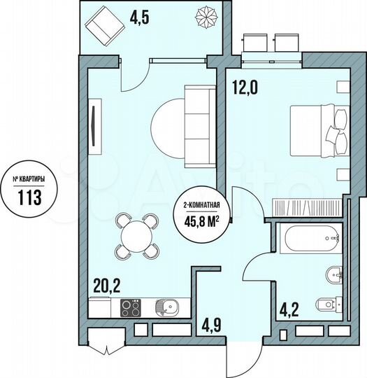 Апартаменты-студия, 49 м², 4/5 эт.