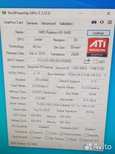 Видеокарта AMD hd 5450 ddr3 512mb