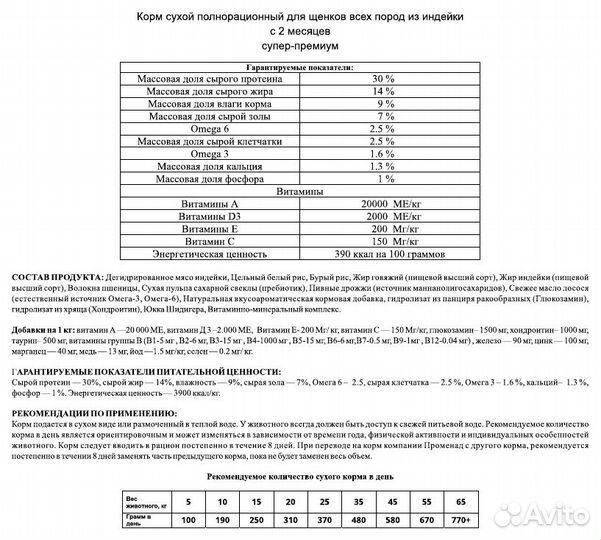 Корм Променад для щенков 15 кг