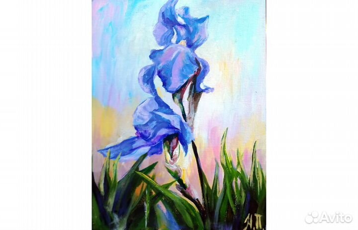 Картины Ирисы холст на картоне акрил 30 х 40 см