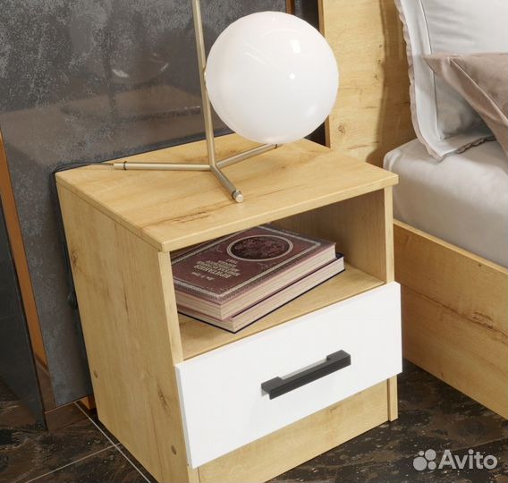 Тумбочка прикроватная эко Дуб Вотан/Белый гладкий