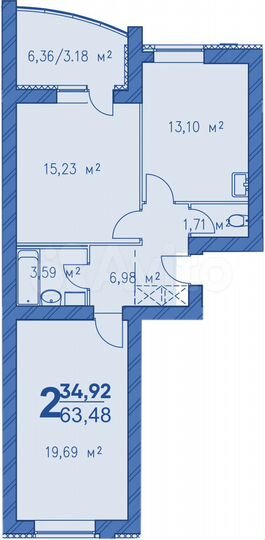 2-к. квартира, 64,7 м², 2/9 эт.