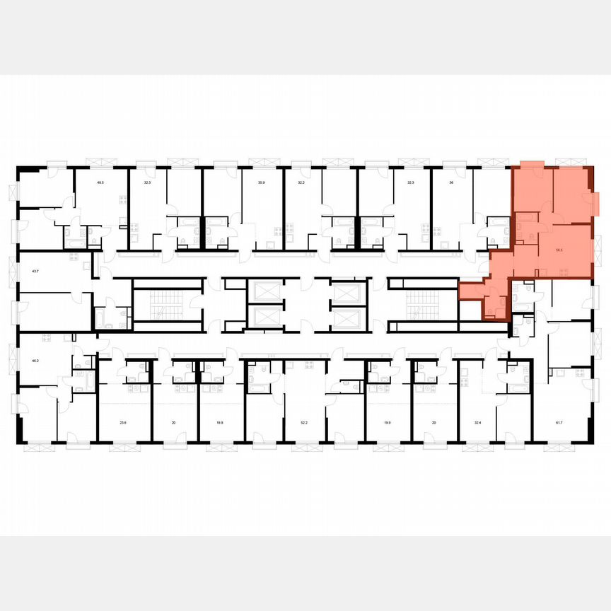 2-к. квартира, 56,4 м², 4/24 эт.