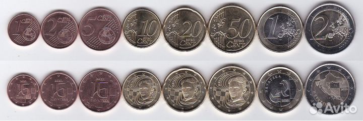 Полный набор евромонет Хорватия 2023 г. Unc