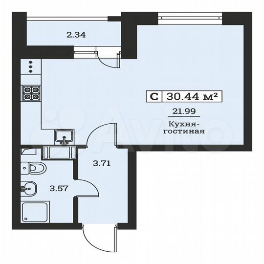 Квартира-студия, 30,4 м², 6/16 эт.