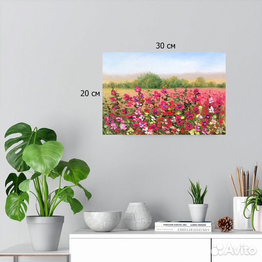 Картина маслом Летний пейзаж с мальвами