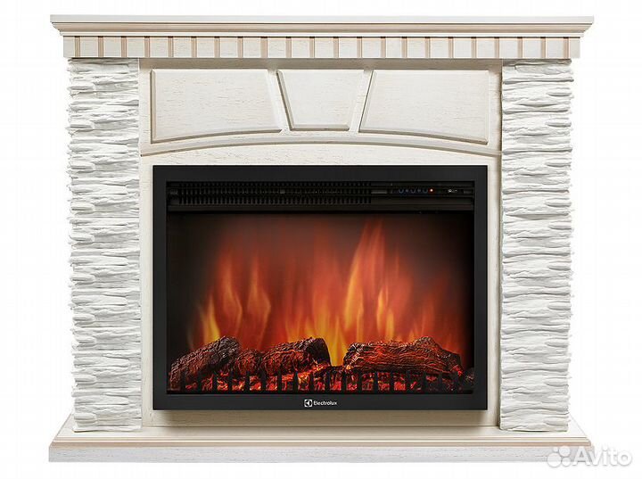 Портал Firelight Porto 25 камень белый, шпон беле