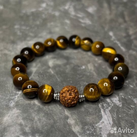 Браслет рудракша и тигровый глаз