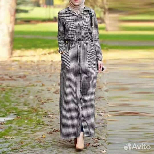 Платье рубашка черно белая клетка L