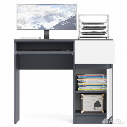 Стол компьютерный Мори мс-1 правый, цвет графит/белый, шхгхв 90х50х76,6 см., выдвижной ящик справа