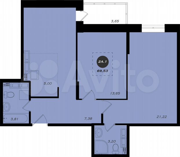 2-к. квартира, 69,5 м², 15/22 эт.