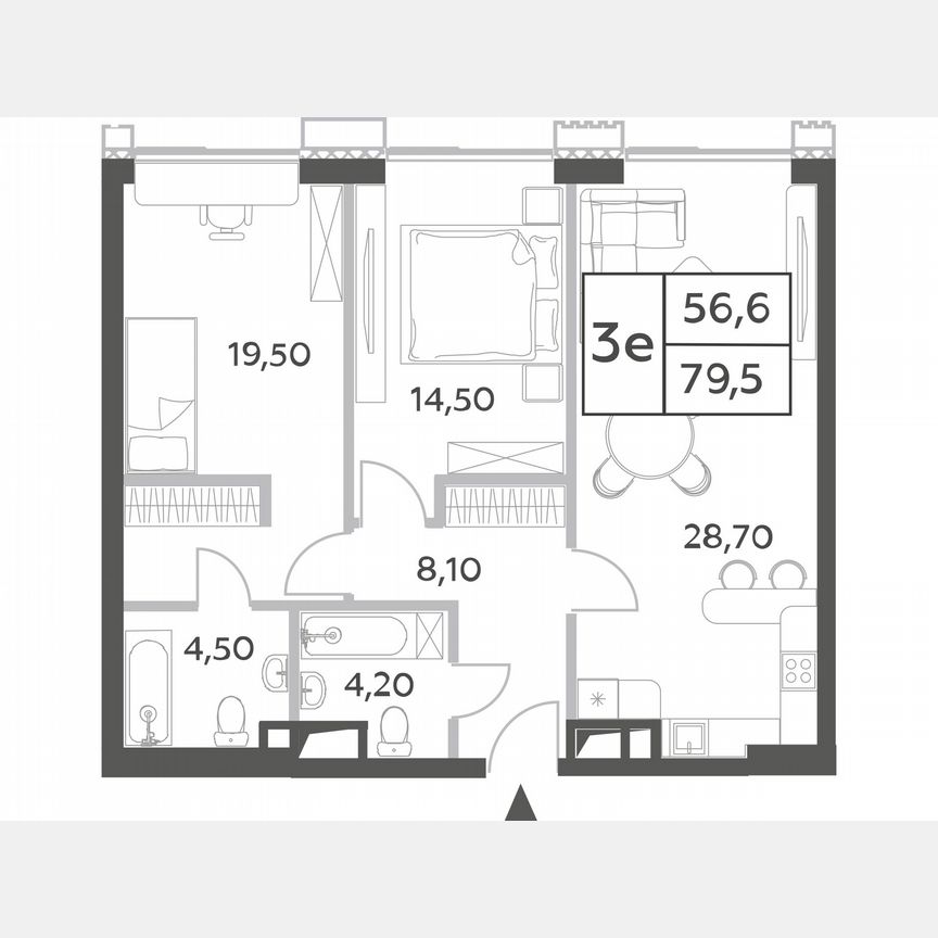 2-к. квартира, 79,5 м², 26/54 эт.