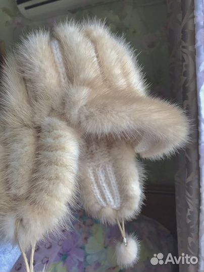 Шапка зимняя из норки, ушанка, на вязаной основе