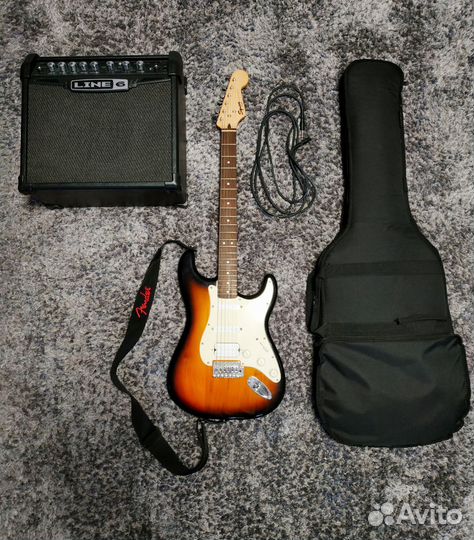 Комплект электрогитара Fender и усилитель Line 6