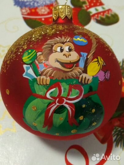 Ёлочная игрушка Ариель шар с Обезьянкой