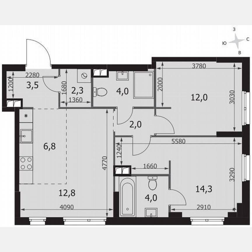 2-к. квартира, 61,7 м², 2/27 эт.