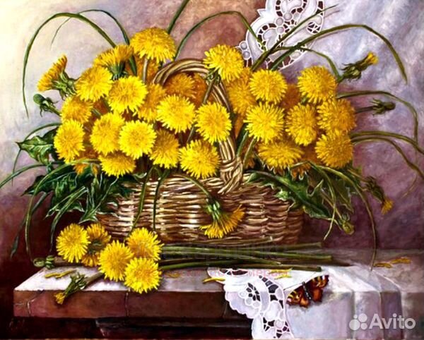 Картина по номерам 40x50 Букет кульбабы в корзине