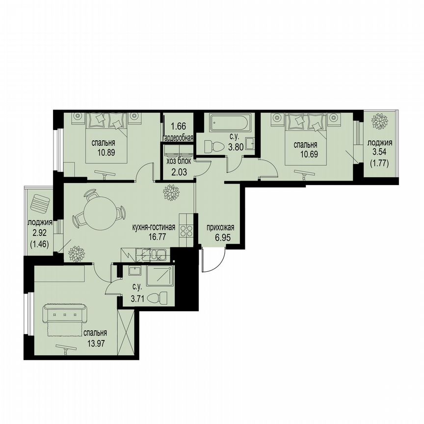 3-к. квартира, 73,7 м², 11/12 эт.