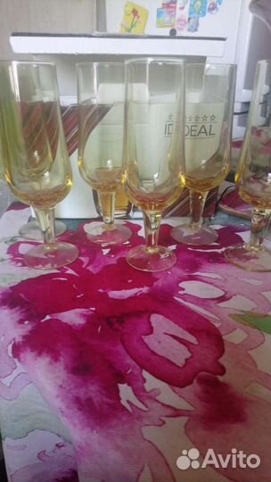 Фужеры цветное стекло Чехия цвет янтарь