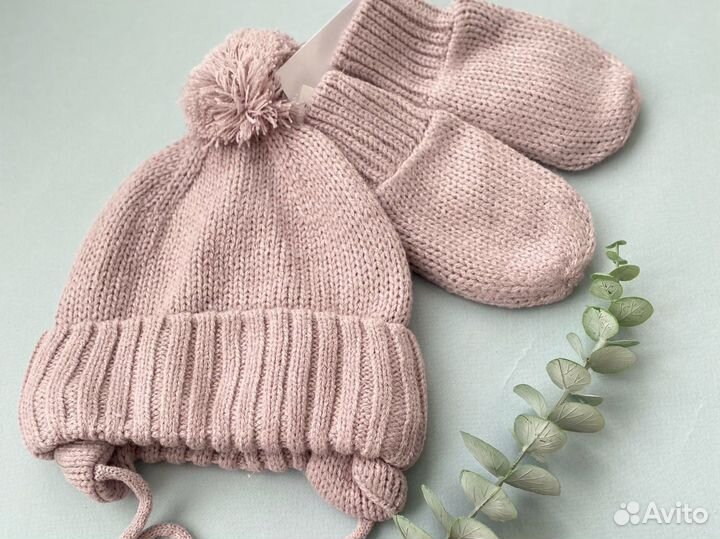 Шапка и варежки H&M 86/92 набор для девочки новые